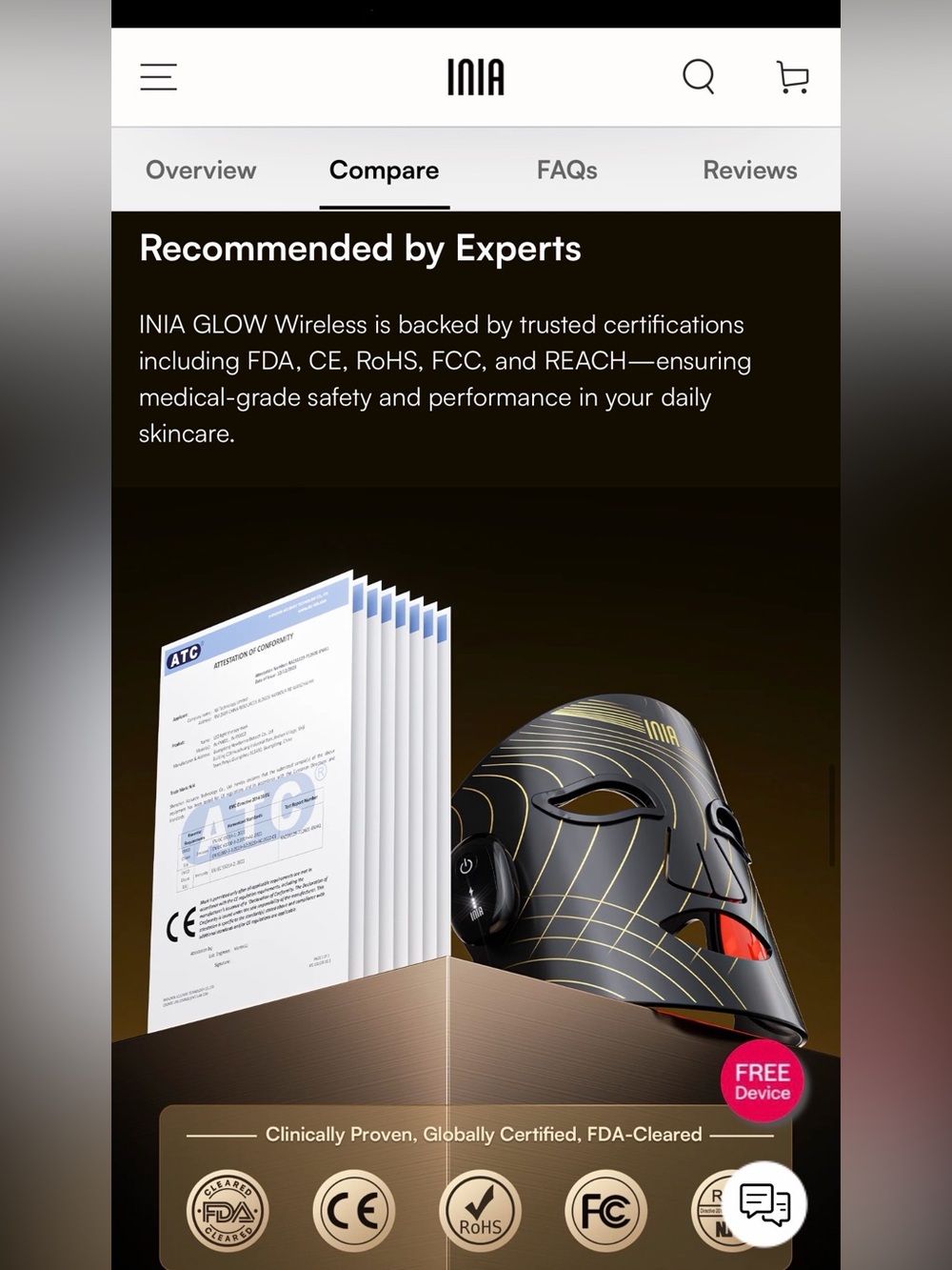 INIA Wireless RED LIGHT THERAPY MASK